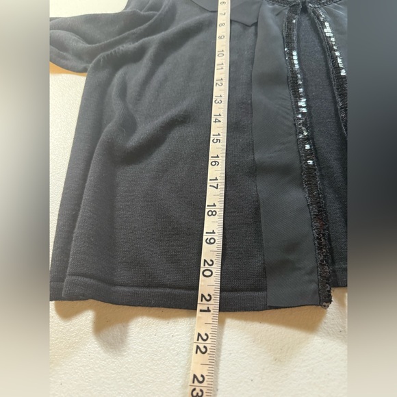 Cato Cropped Black Cardigan with Sequin Trim & Ruffle Long Sleeve Size L Evening - Picture 4 of 11